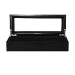wooden watch box with tempered glass top and black veneer exterior
