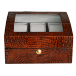 High Glossy Crocodile Grain Brown 6 Watch Case with Tempered Glass Display