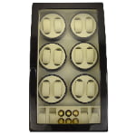 12 watch winder front view with ebony high-gloss cabinet, tempered glass window and beige interior