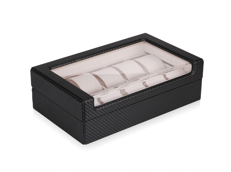 Carbon Fiber 10 Watch Case with Velvet Interior and Acrylic Display Window