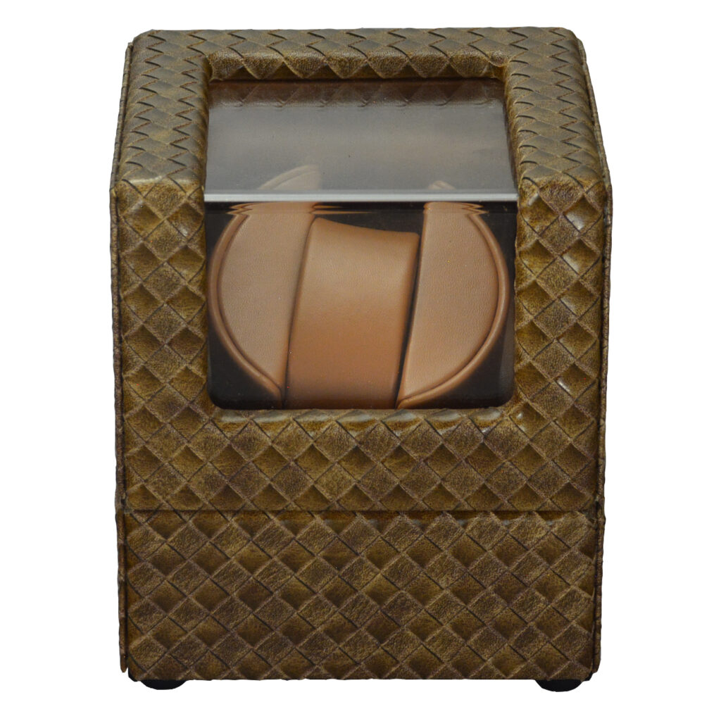 Single Woven Watch Winder with Premium PU Leather Finish