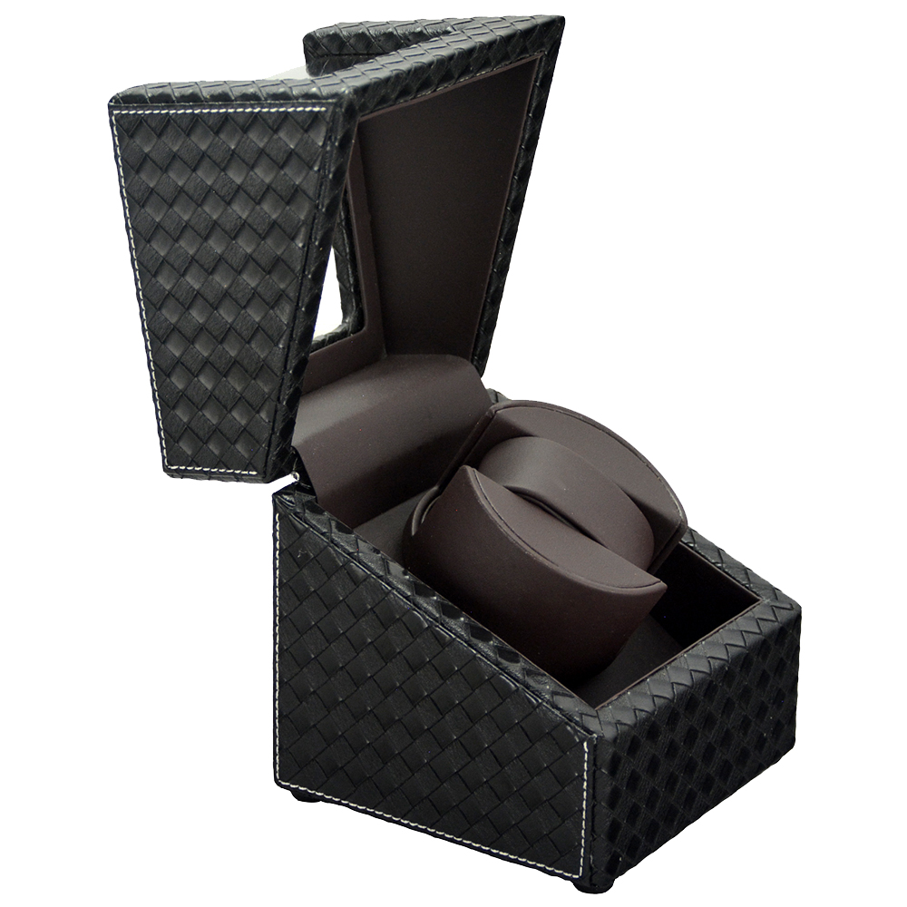 Single Black Woven Watch Winder with Japanese Mabuchi Motor