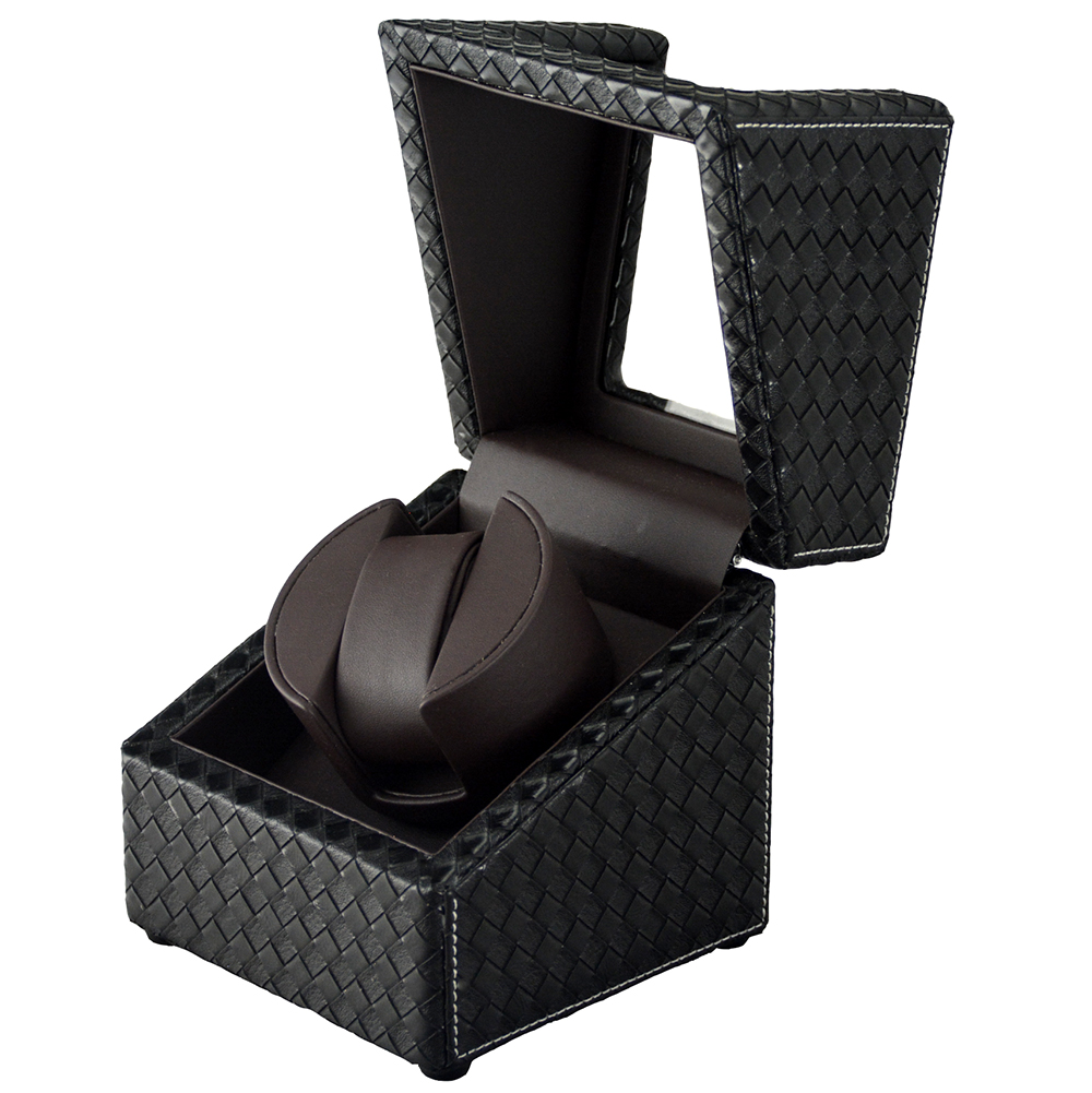 Single Black Woven Watch Winder with Japanese Mabuchi Motor