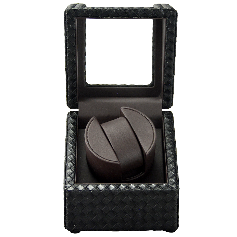 Single Black Woven Watch Winder with Japanese Mabuchi Motor