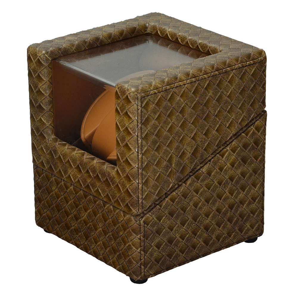Single Woven Watch Winder with Premium PU Leather Finish