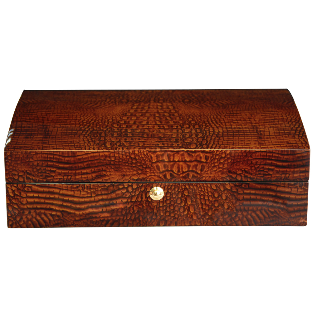 Brown crocodile grain watch case for men's watch collection display