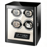 Black 3 watch winder with white interior, touchscreen control, LED lighting and tempered glass door