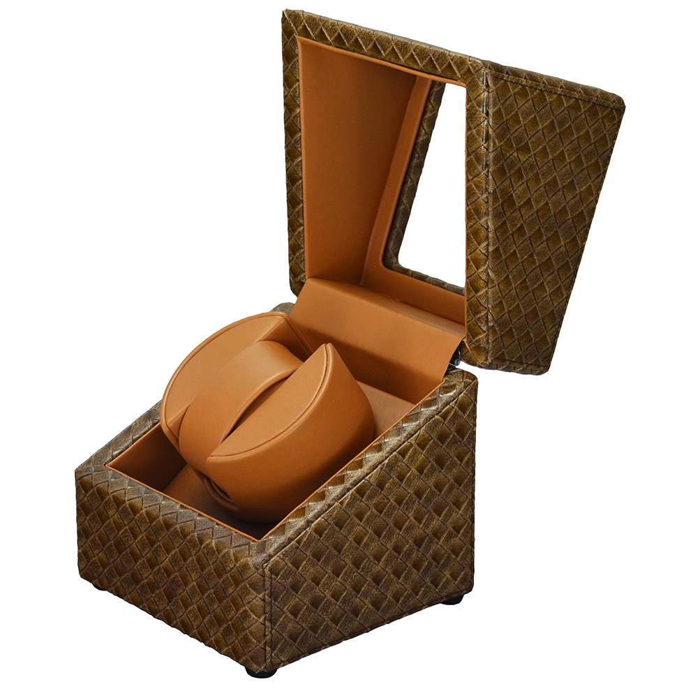 Single Woven Watch Winder with Premium PU Leather Finish