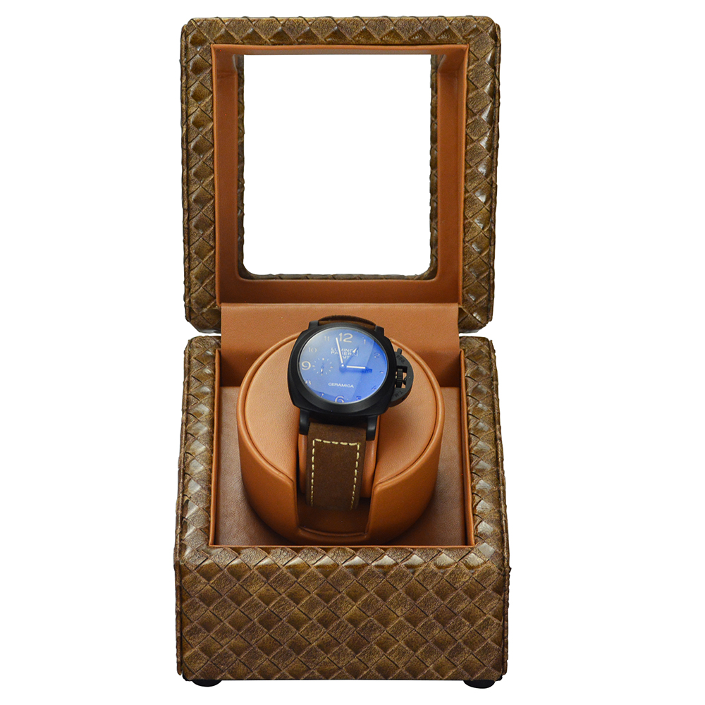 Single Woven Watch Winder with Premium PU Leather Finish