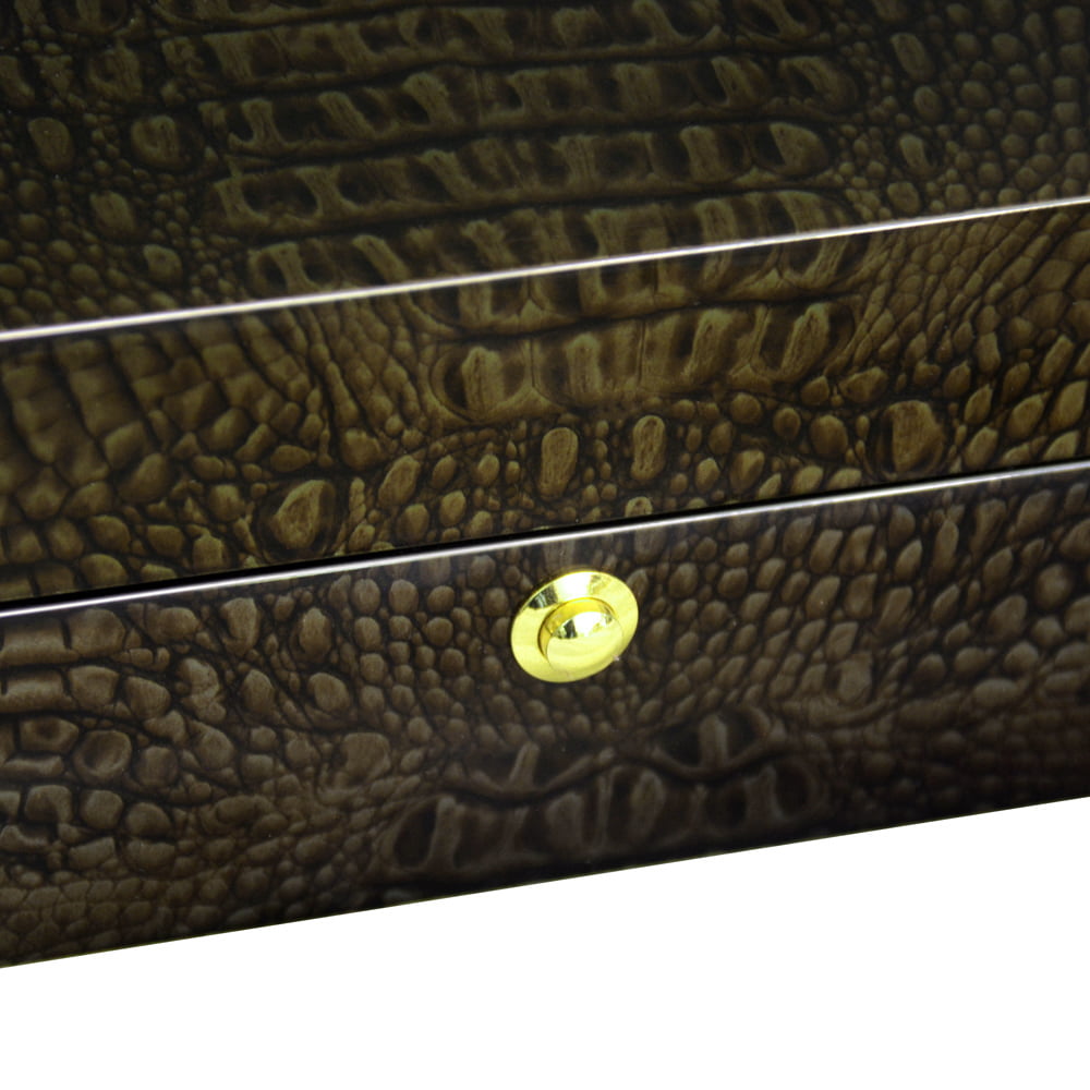 High Glossy Crocodile Grain Deep Green 6 Watch Case with Velvet Interior