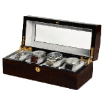 High Glossy Crocodile Grain Brown 4 Watch Case with Tempered Glass Display
