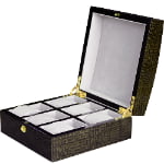High Glossy Crocodile Grain Deep Green 6 Watch Case with Velvet Interior