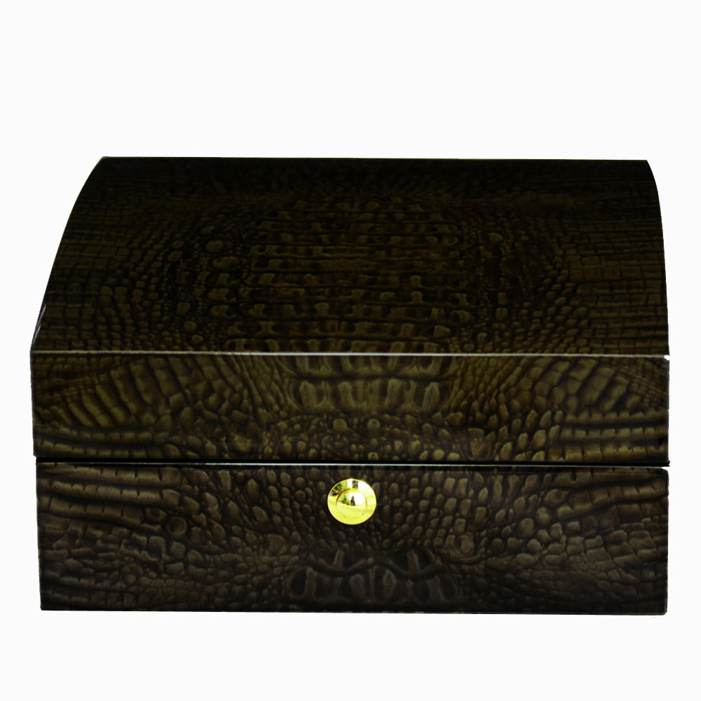 High Glossy Crocodile Grain Deep Green 6 Watch Case with Velvet Interior