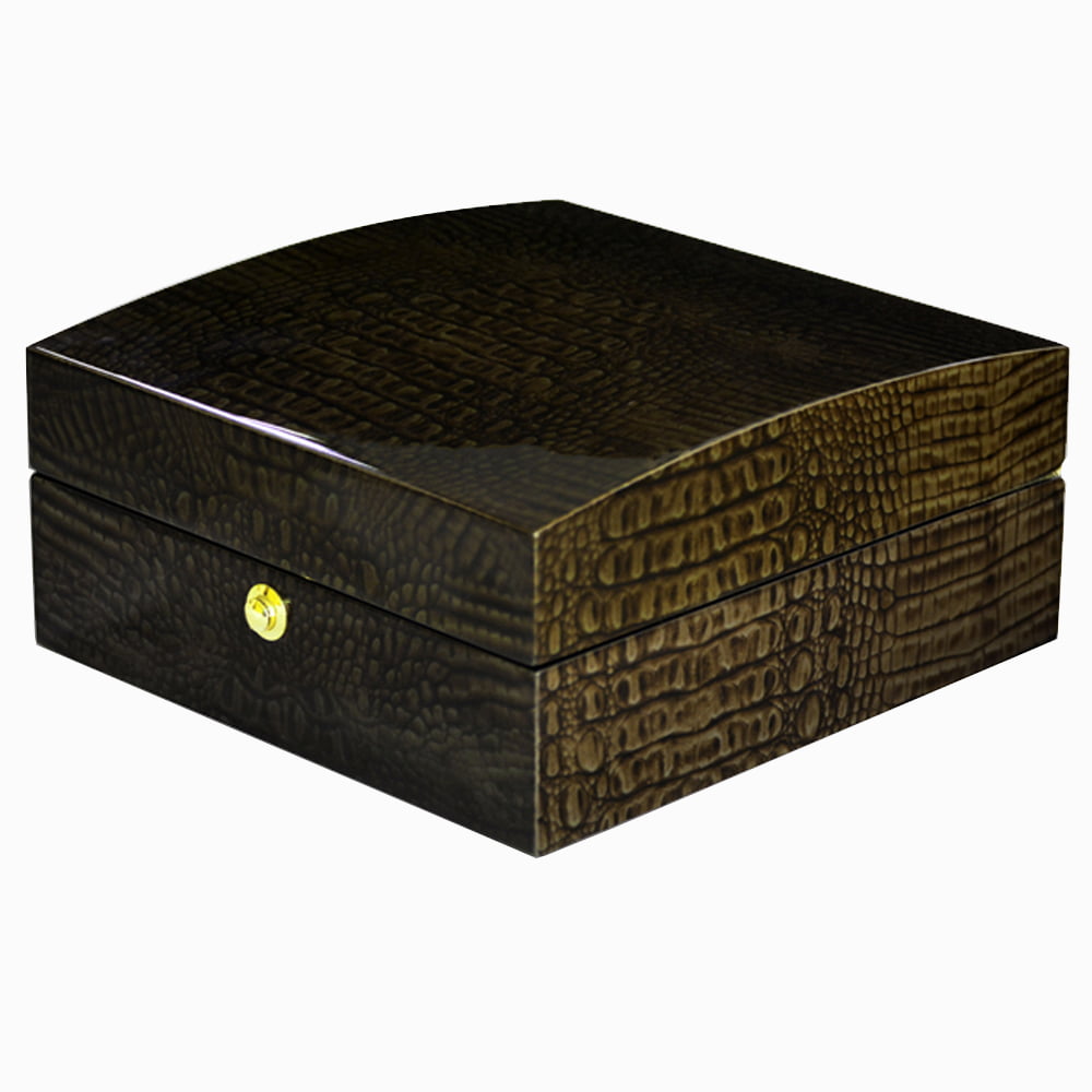 High Glossy Crocodile Grain Deep Green 6 Watch Case with Velvet Interior