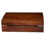 Brown crocodile grain 10 watch storage case with grey velvet interior