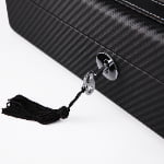 Black carbon fiber watch case with standard hardware lock and key