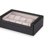 Carbon Fiber 10 Watch Case with Velvet Interior and Acrylic Display Window