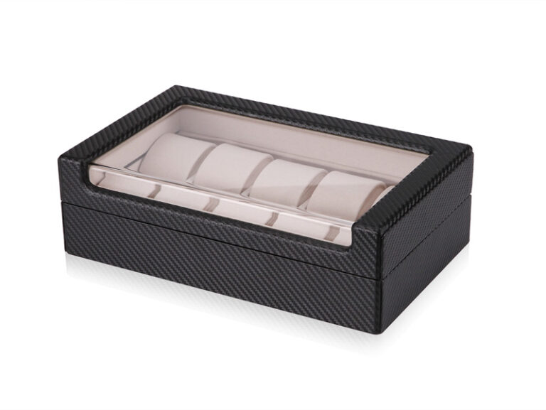 Carbon Fiber 10 Watch Case with Velvet Interior and Acrylic Display Window