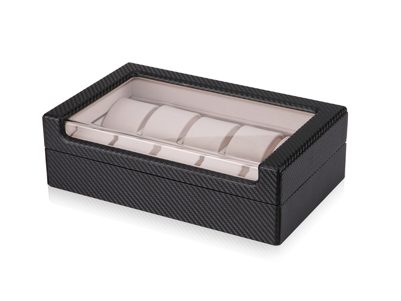 Carbon Fiber 10 Watch Case with Velvet Interior and Acrylic Display Window