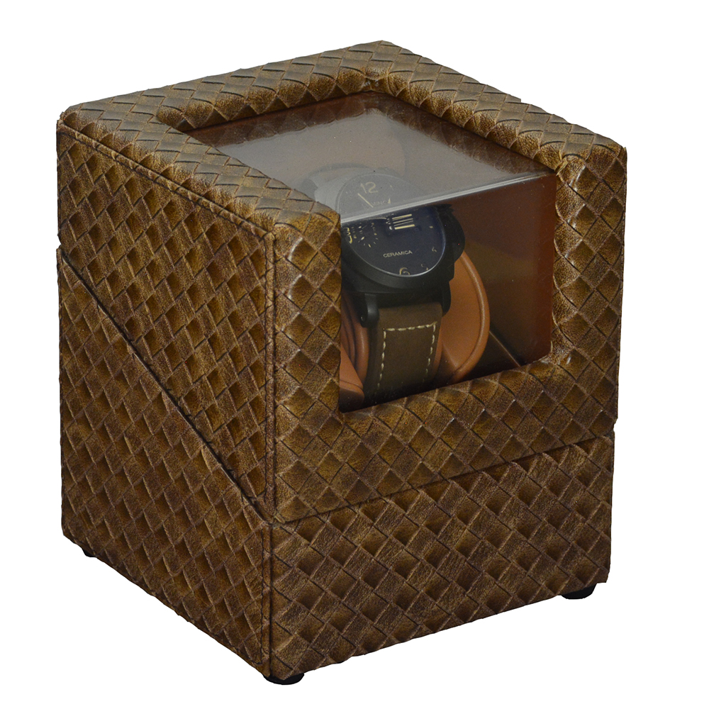 Single Woven Watch Winder with Premium PU Leather Finish