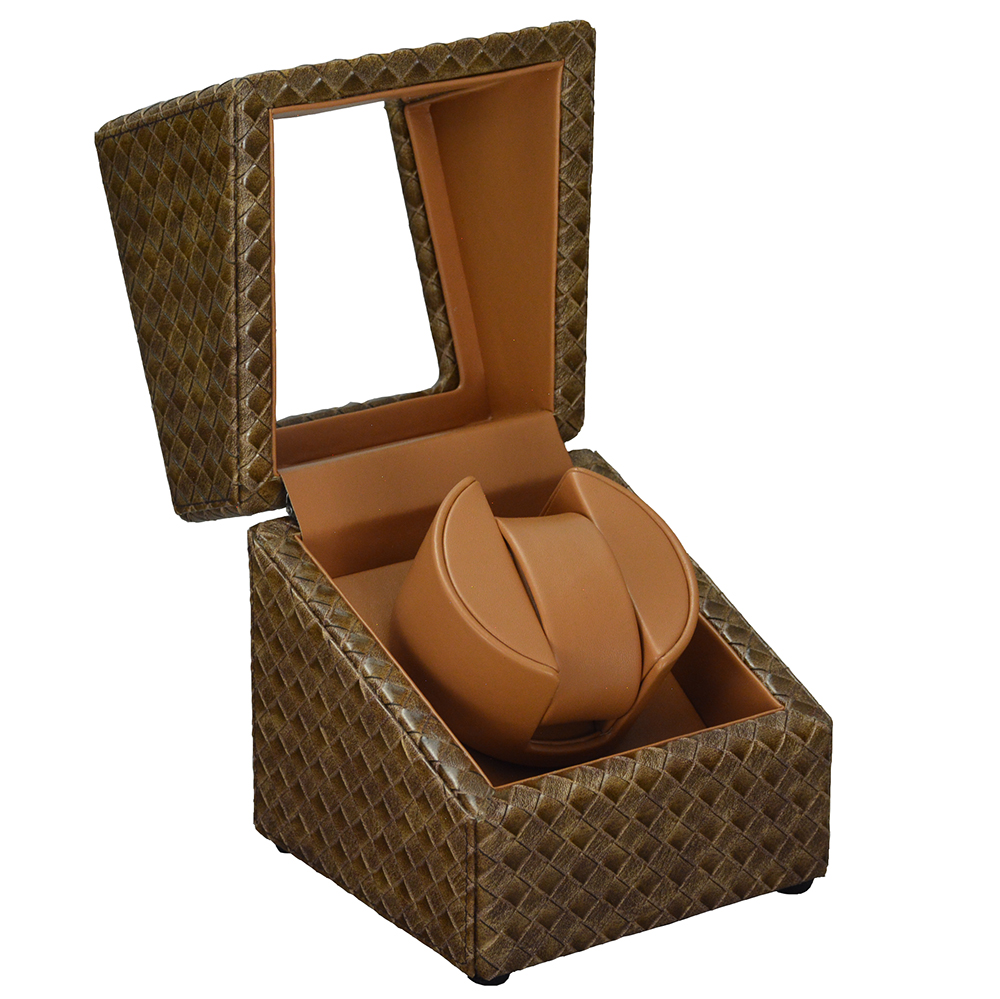 Single Woven Watch Winder with Premium PU Leather Finish