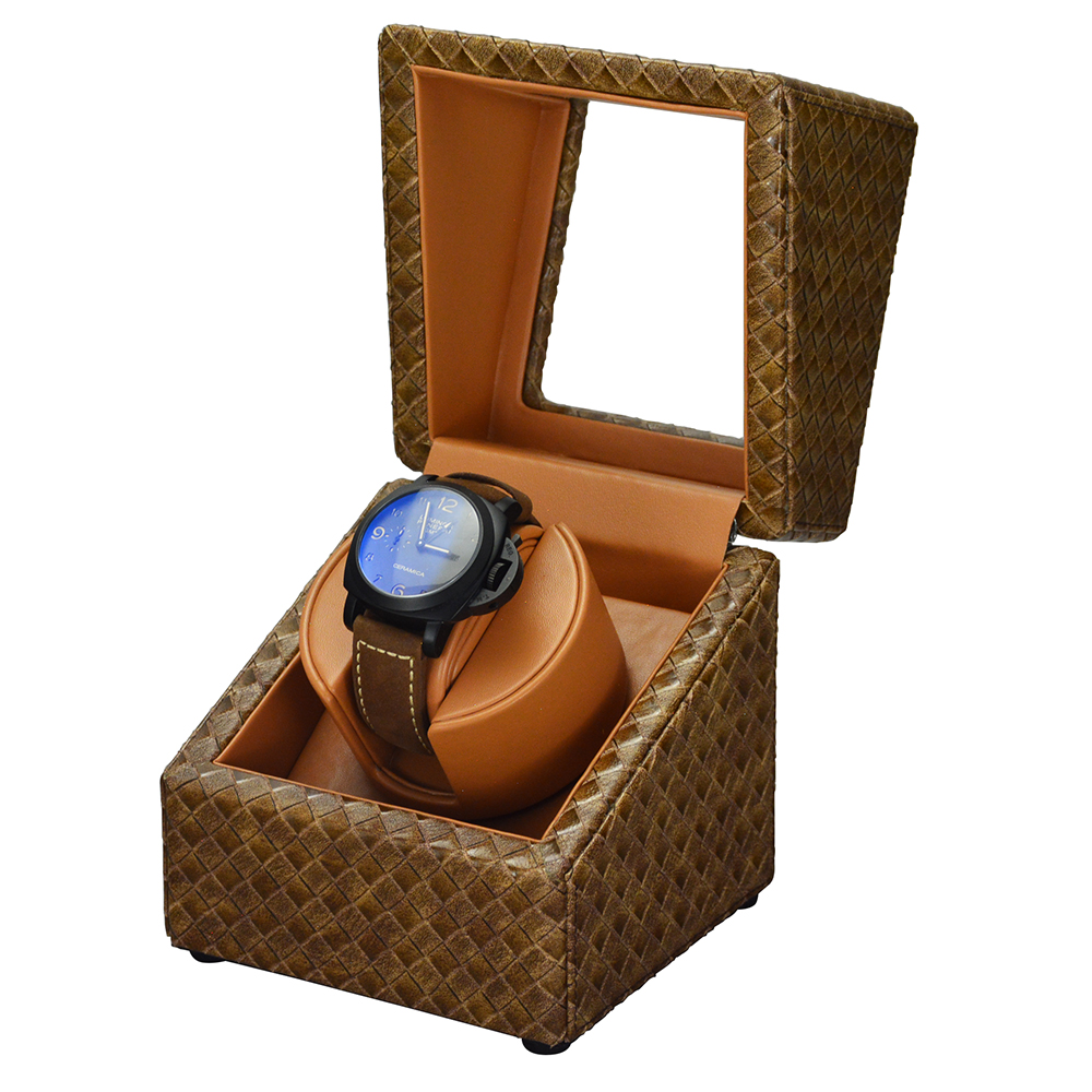 Single Woven Watch Winder with Premium PU Leather Finish