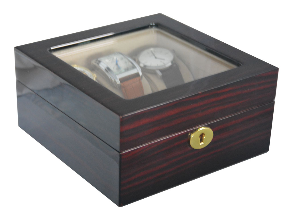 High Glossy Ebony with Apricot 6 Watch Case with Tempered Glass Display