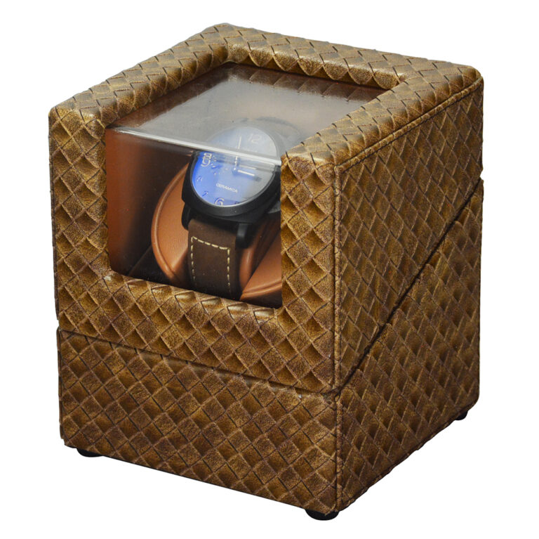 Single Woven Watch Winder with Premium PU Leather Finish