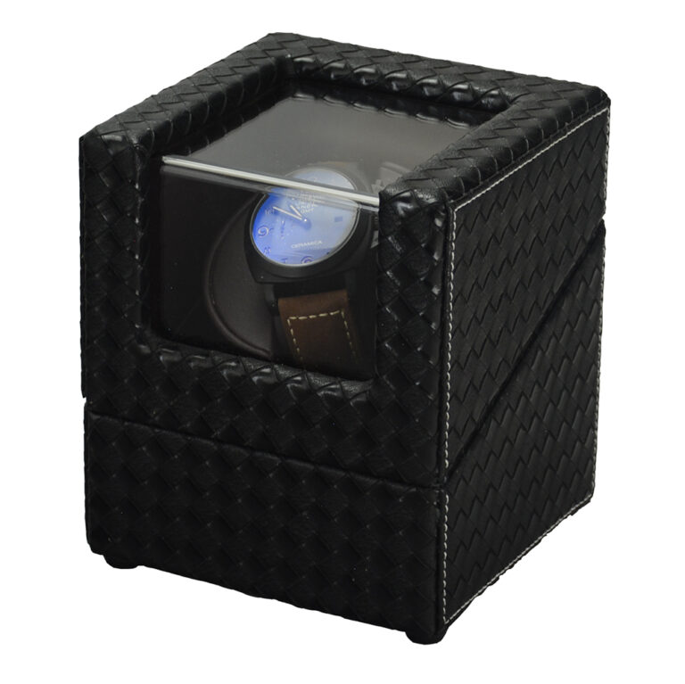 Single Black Woven Watch Winder with Japanese Mabuchi Motor