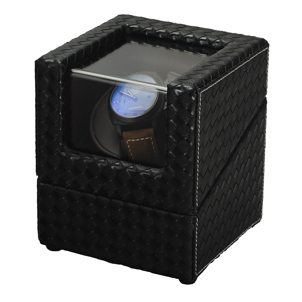 Single Black Woven Watch Winder with Japanese Mabuchi Motor