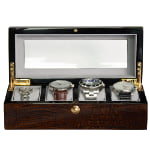 High Glossy Crocodile Grain Brown 4 Watch Case with Tempered Glass Display