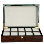 Brown crocodile grain wooden watch box with ten watch compartments