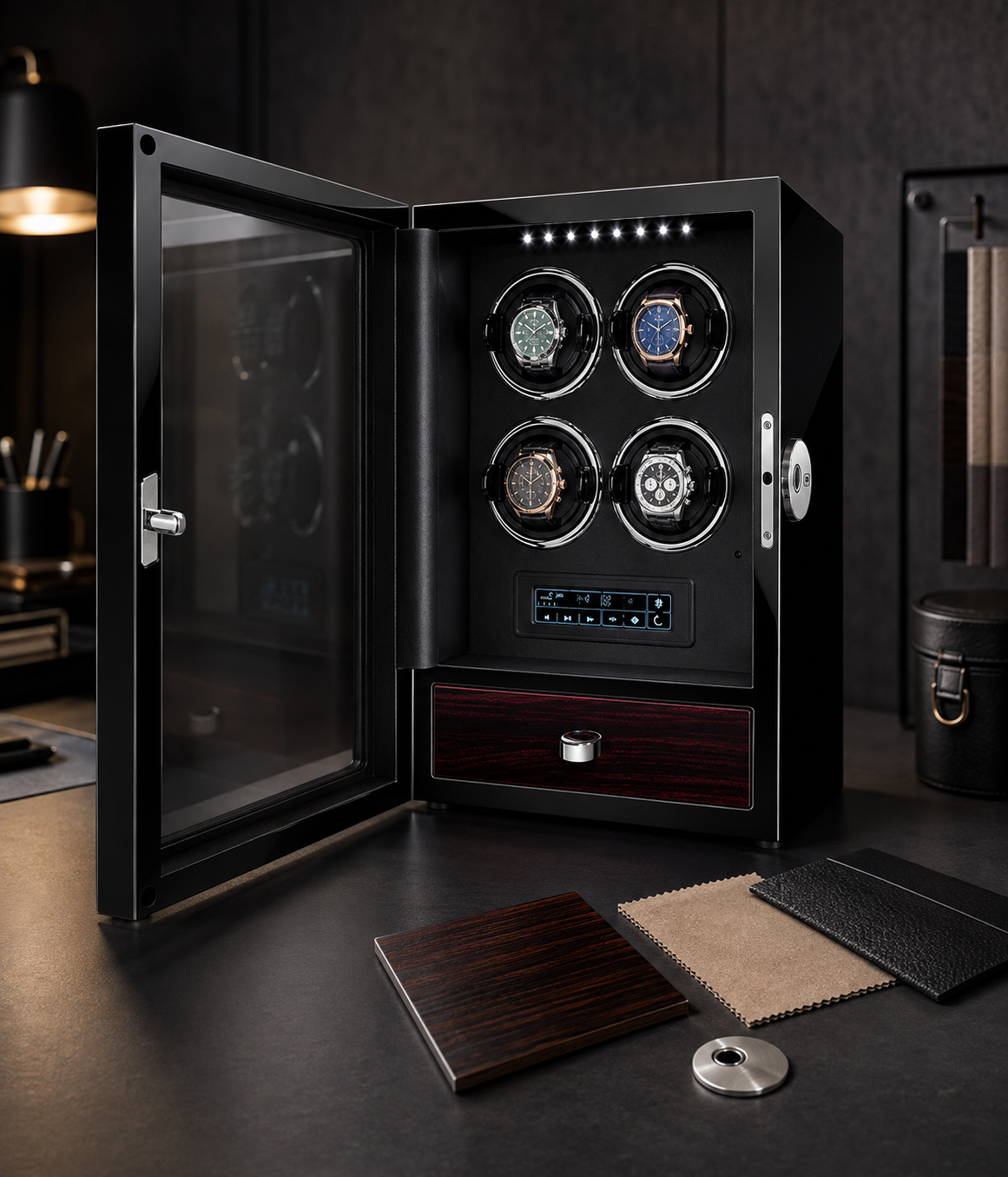 Custom watch winder manufacturing materials and finish options