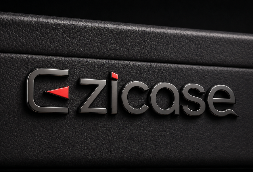 Custom metal logo badge detail for a luxury collection box