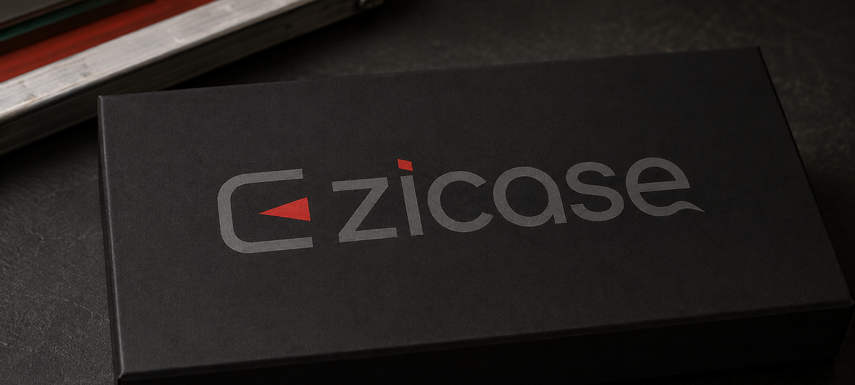Silk-screen printed logo detail on a custom luxury box