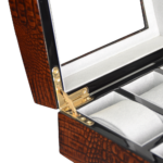 High Glossy Crocodile Grain Brown 6 Watch Case with Tempered Glass Display