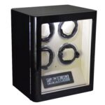 Black 4 watch winder with tempered glass door, beige interior and touchscreen control panel