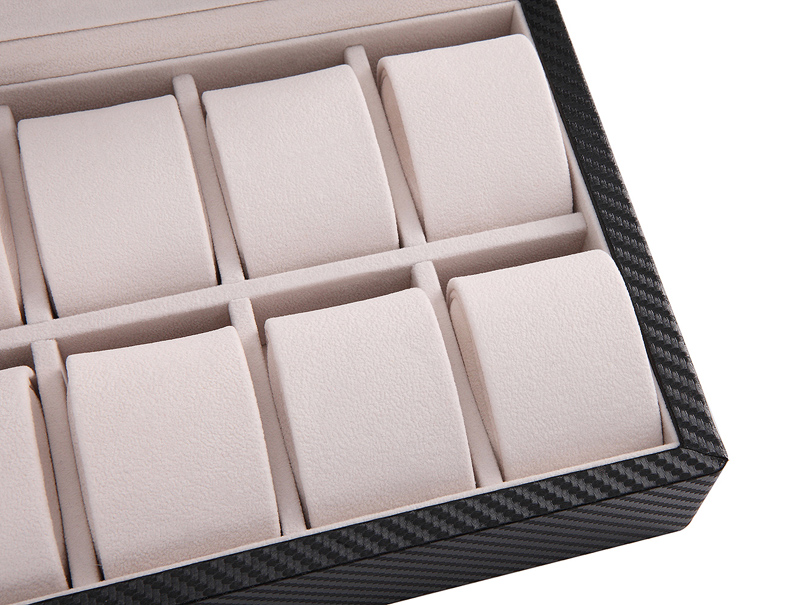 Carbon Fiber 10 Watch Case with Velvet Interior and Acrylic Display Window