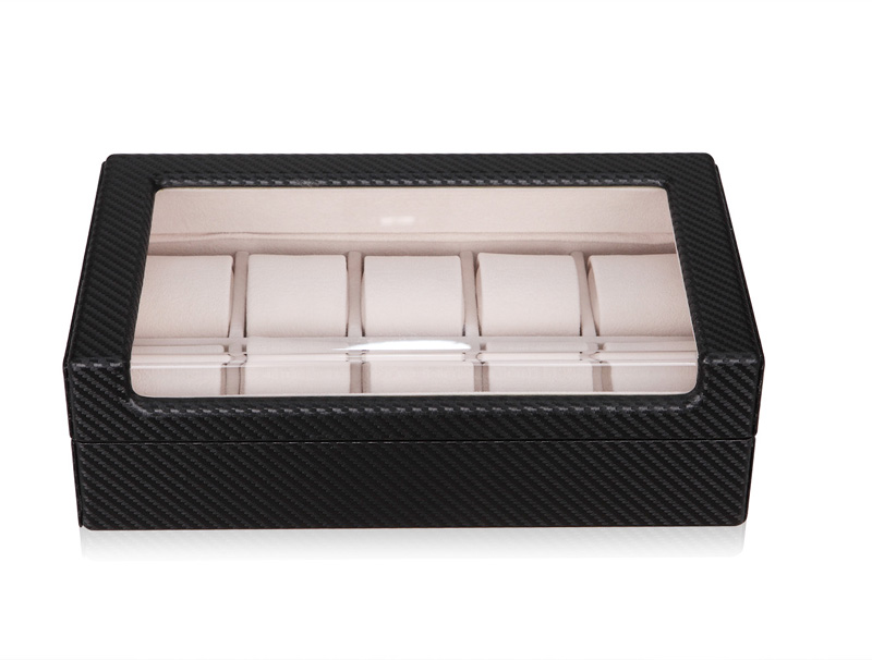 Carbon Fiber 10 Watch Case with Velvet Interior and Acrylic Display Window