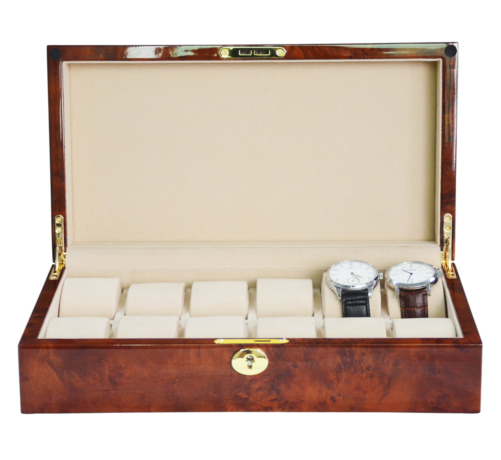 High Glossy Deep Yellow with Apricot 12 Watch Case with Velvet Interior