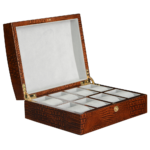 Brown crocodile grain watch case with premium gift box appearance