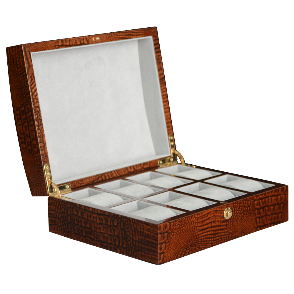 Brown crocodile grain watch case with premium gift box appearance