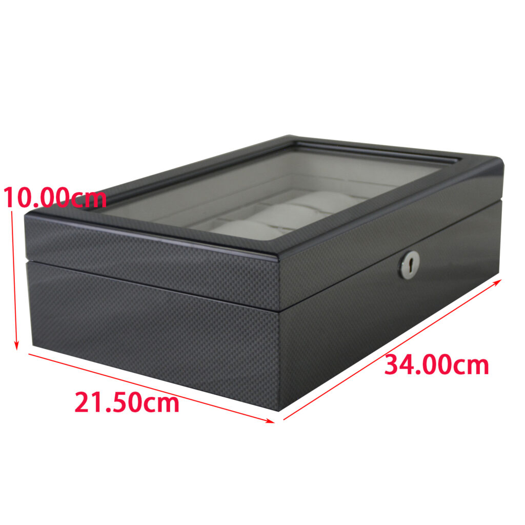 High Glossy Carbon Fiber 10 Watch Case with Tempered Glass Display