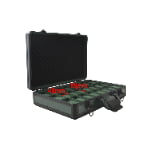 Green 24 slot watch suitcase showing approximately 89 mm by 48 mm compartment dimensions