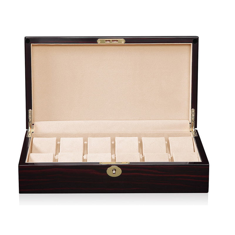 High Glossy Ebony with Apricot 12 Watch Case with Velvet Interior