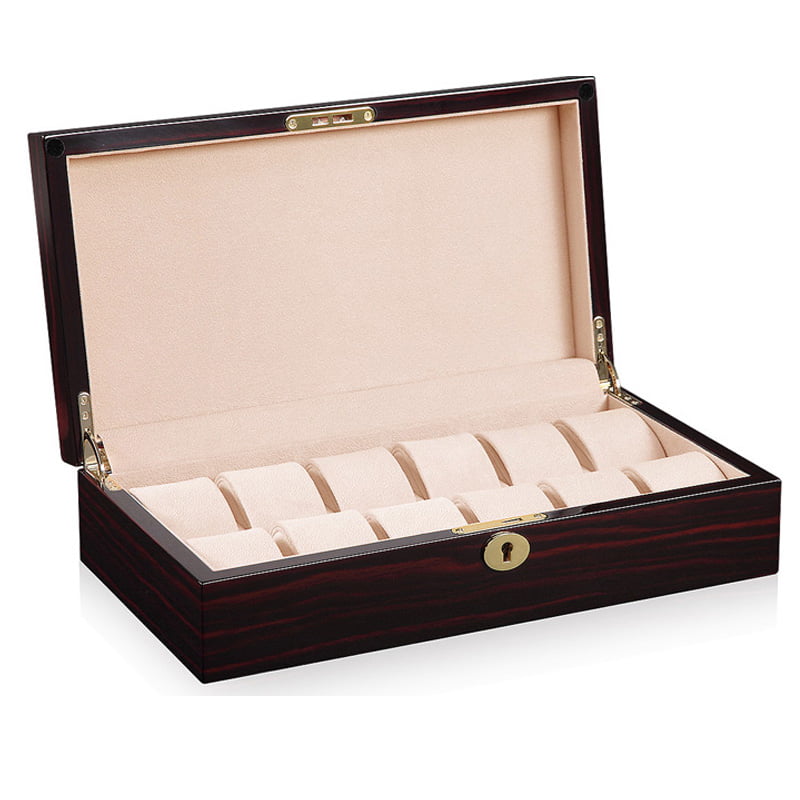 High Glossy Ebony with Apricot 12 Watch Case with Velvet Interior