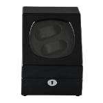 Black 2-watch winder with high-gloss finish, tempered glass window and front hardware lock