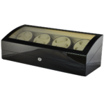 Custom 8 slot watch winder storage case with black exterior beige interior and glass display