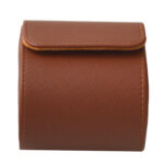 Closed brown 1 watch travel box with crossed grain PU leather exterior