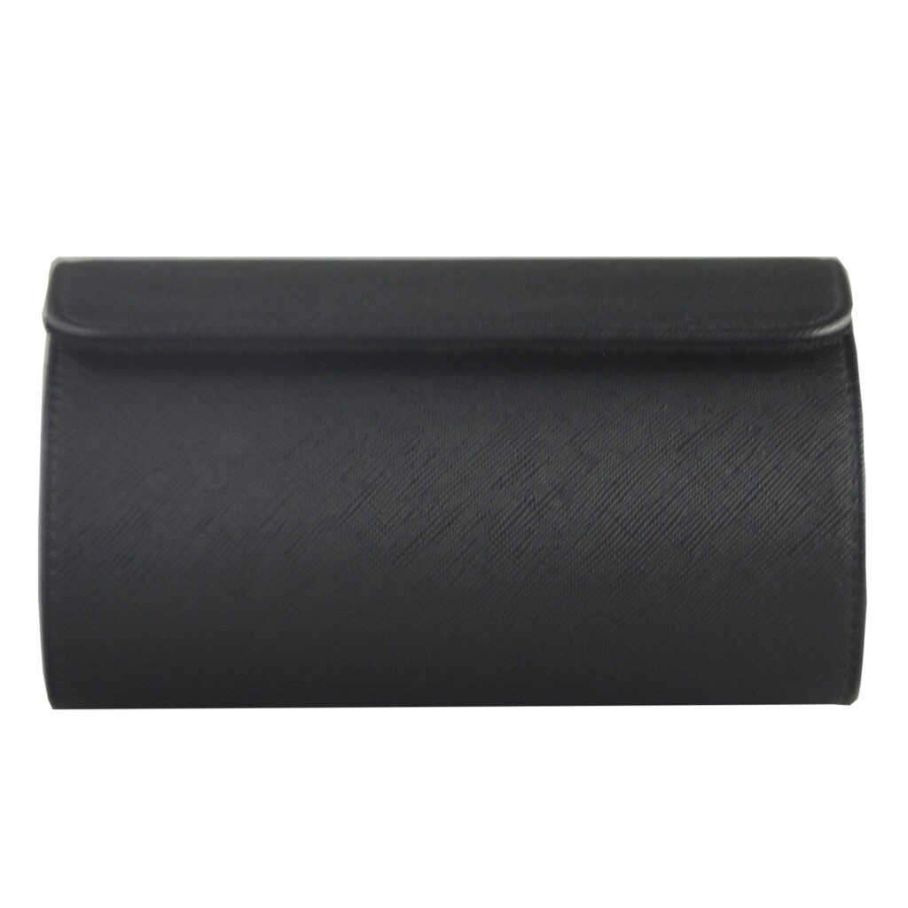 Closed black PU leather 2 watch travel case with wraparound exterior